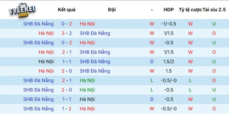 Kết quả các lần gặp mặt giữa Hà Nội vs SHB Đà Nẵng