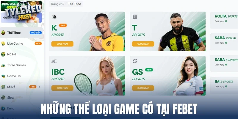 Những thể loại game có tại Febet